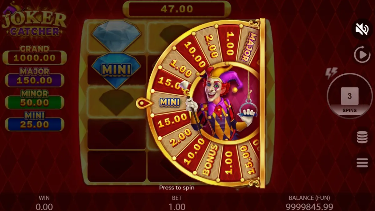 Tampilan antarmuka slot Joker Catcher dengan Joker di posisi tengah